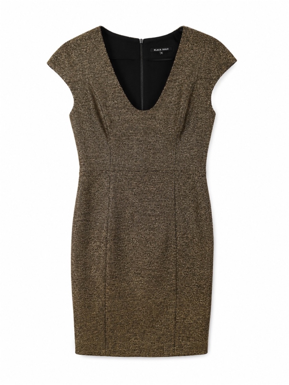 Black Halo Metallic Bronze V-Neck Mini Dress